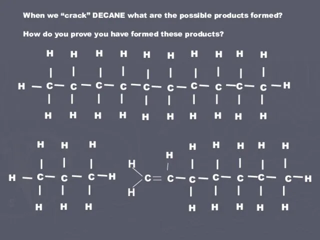 When we “crack” DECANE what are the possible products formed?