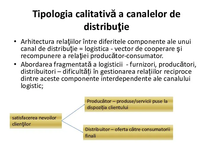 Tipologia calitativă a canalelor de distribuţie Arhitectura relaţiilor între diferitele