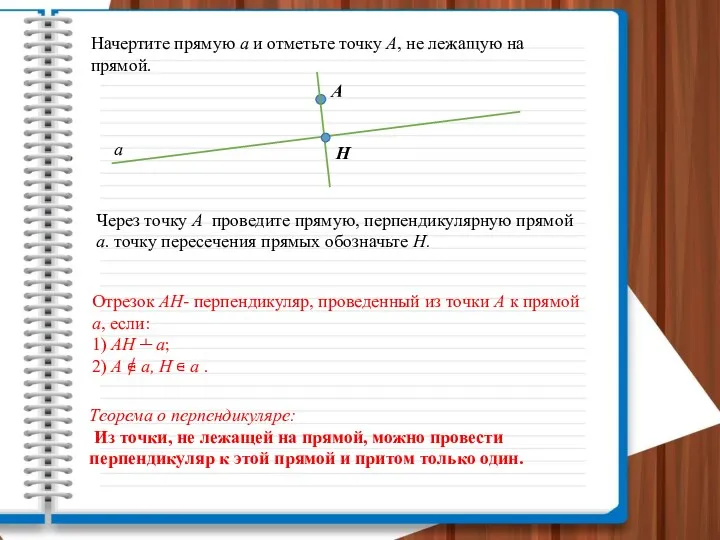 Начертите прямую а и отметьте точку А, не лежащую на