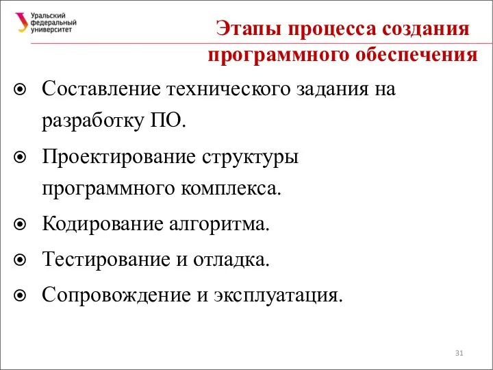 Этапы процесса создания программного обеспечения Составление технического задания на разработку