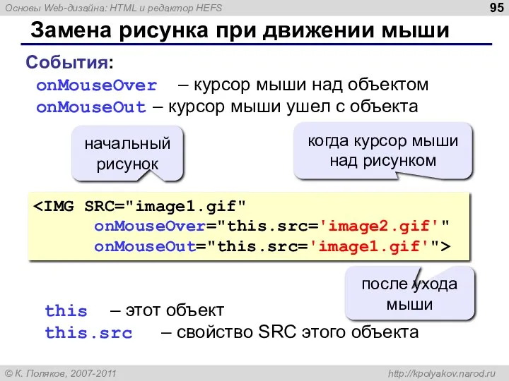 Замена рисунка при движении мыши когда курсор мыши над рисунком