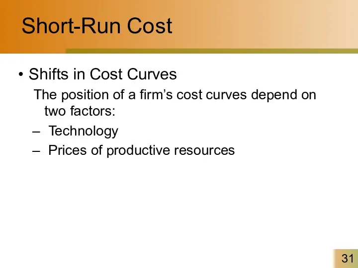 Short-Run Cost Shifts in Cost Curves The position of a