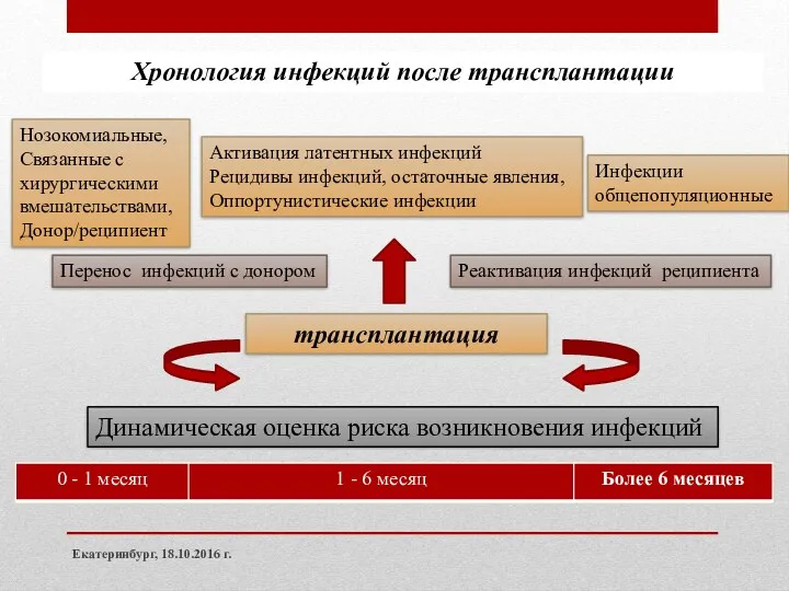 Екатеринбург, 18.10.2016 г. Хронология инфекций после трансплантации Нозокомиальные, Связанные с хирургическими вмешательствами, Донор/реципиент