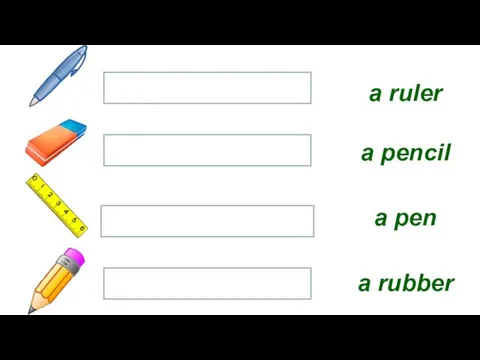 a pen a rubber a ruler a pencil
