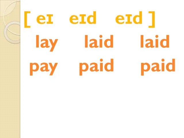 [ eɪ eɪd eɪd ] lay laid laid pay paid paid