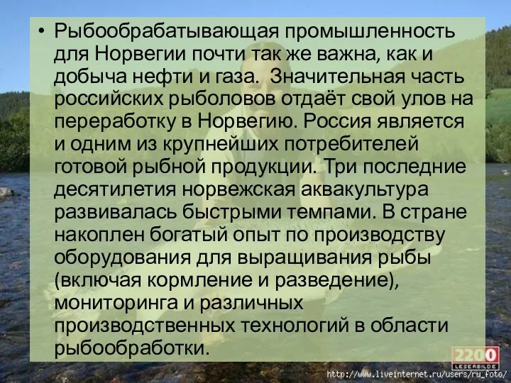 Рыбообрабатывающая промышленность для Норвегии почти так же важна, как и