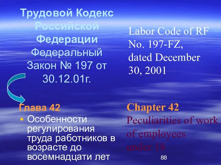 Трудовой Кодекс Российской Федерации Федеральный Закон № 197 от 30.12.01г. Глава 42 Особенности