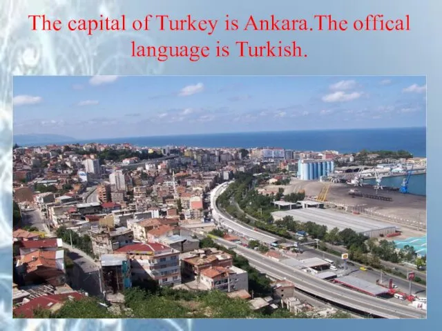 The capital of Turkey is Ankara.The offical language is Turkish.