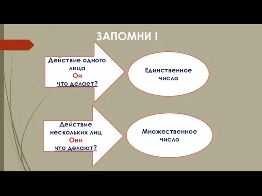 ЗАПОМНИ ! Действие одного лица Он что делает? Действие нескольких