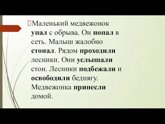 Маленький медвежонок упал с обрыва. Он попал в сеть. Малыш