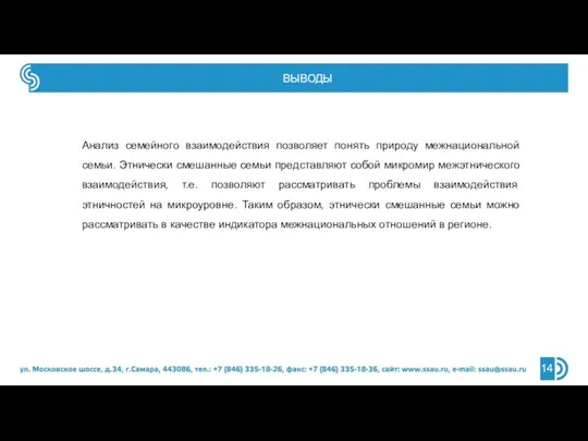 ВЫВОДЫ Анализ семейного взаимодействия позволяет понять природу межнациональной семьи. Этнически