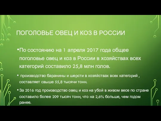 ПОГОЛОВЬЕ ОВЕЦ И КОЗ В РОССИИ По состоянию на 1