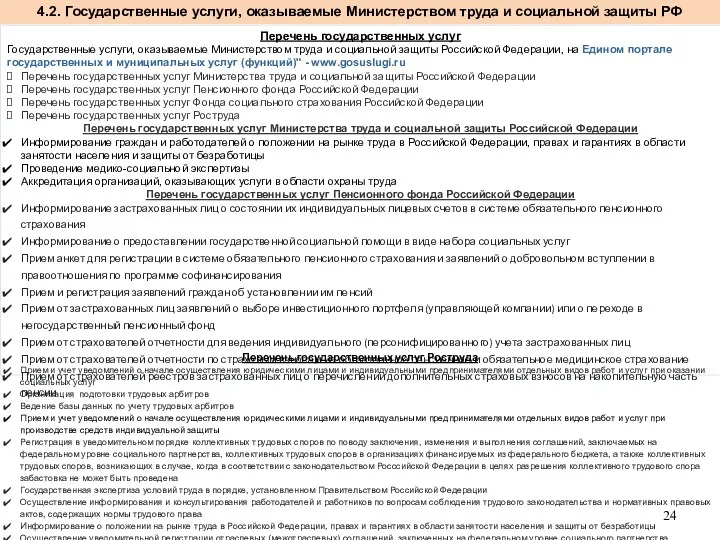 Перечень государственных услуг Государственные услуги, оказываемые Министерством труда и социальной