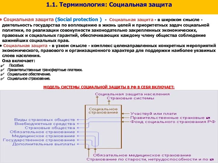 1.1. Терминология: Социальная защита Социальная защита (Social protection ) -