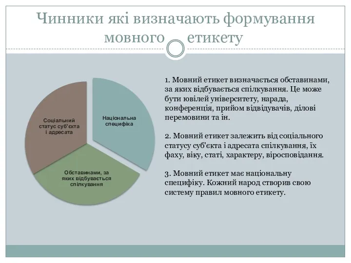 Чинники які визначають формування мовного етикету 1. Мовний етикет визначається