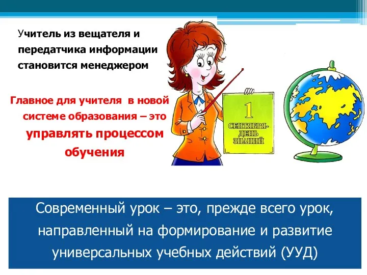 Учитель из вещателя и передатчика информации становится менеджером Главное для