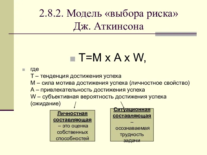 2.8.2. Модель «выбора риска» Дж. Аткинсона T=M х A x