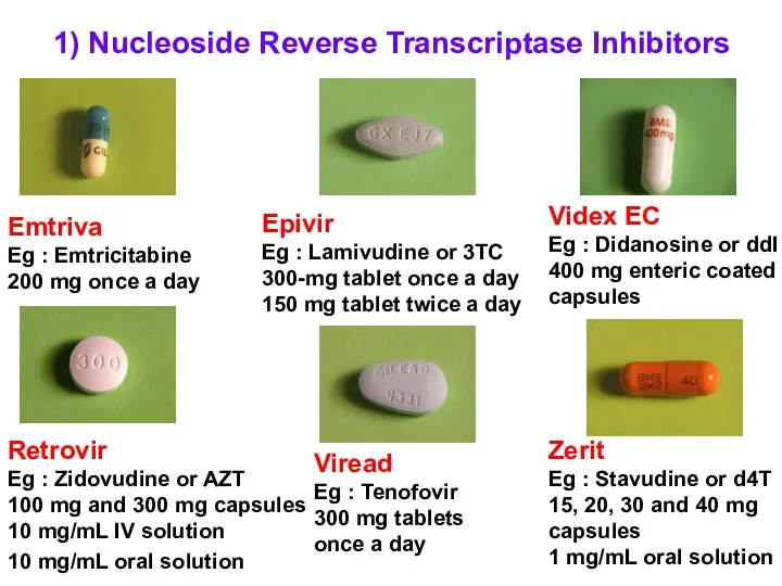 1) Nucleoside Reverse Transcriptase Inhibitors Epivir Eg : Lamivudine or