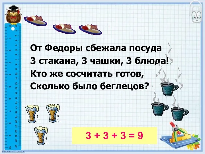 От Федоры сбежала посуда 3 стакана, 3 чашки, 3 блюда!