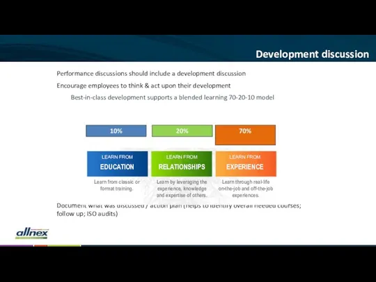 Performance discussions should include a development discussion Encourage employees to