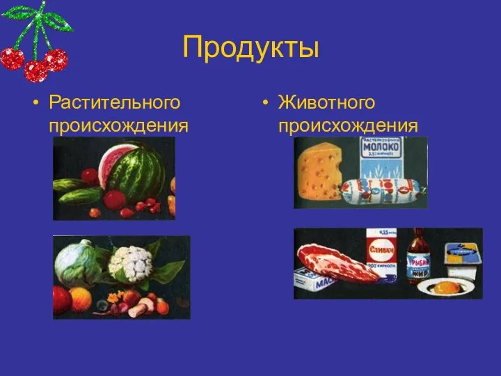 Продукты Растительного происхождения Животного происхождения