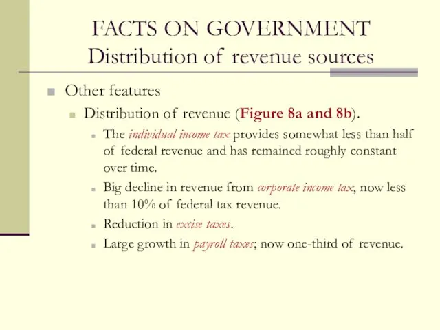 FACTS ON GOVERNMENT Distribution of revenue sources Other features Distribution of revenue (Figure