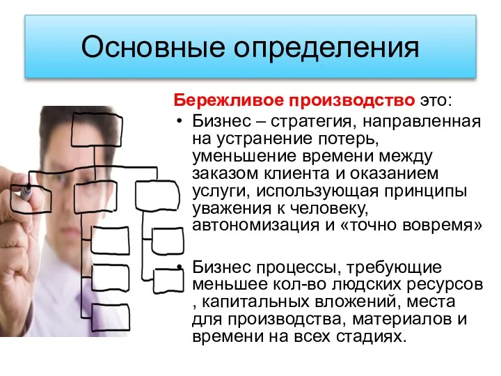 Основные определения Бережливое производство это: Бизнес – стратегия, направленная на