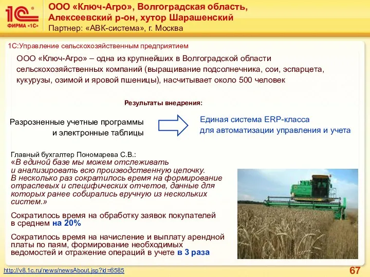 ООО «Ключ-Агро», Волгоградская область, Алексеевский р-он, хутор Шарашенский Партнер: «АВК-система»,