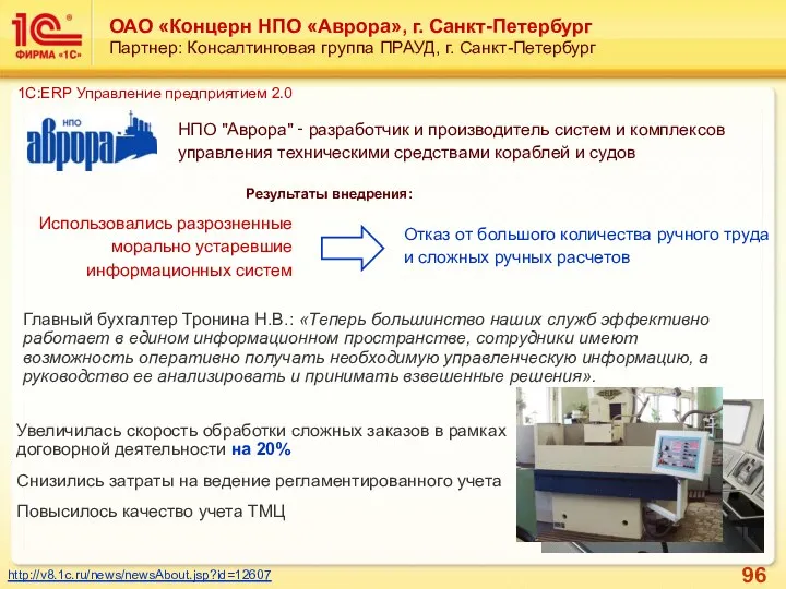 ОАО «Концерн НПО «Аврора», г. Санкт-Петербург Партнер: Консалтинговая группа ПРАУД,