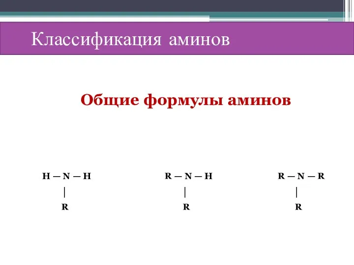 Классификация аминов Н — N — H R — N