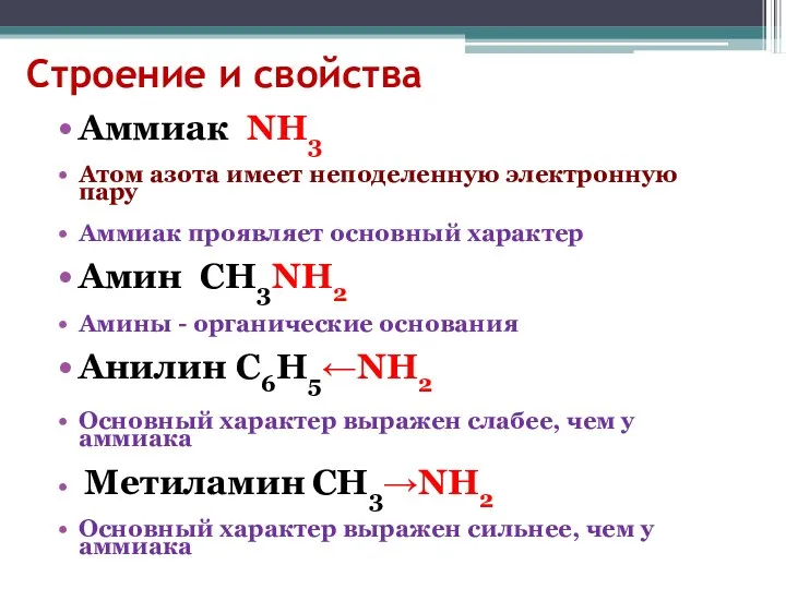 Строение и свойства Аммиак NH3 Атом азота имеет неподеленную электронную