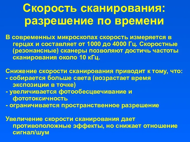 Скорость сканирования: разрешение по времени В современных микроскопах скорость измеряется