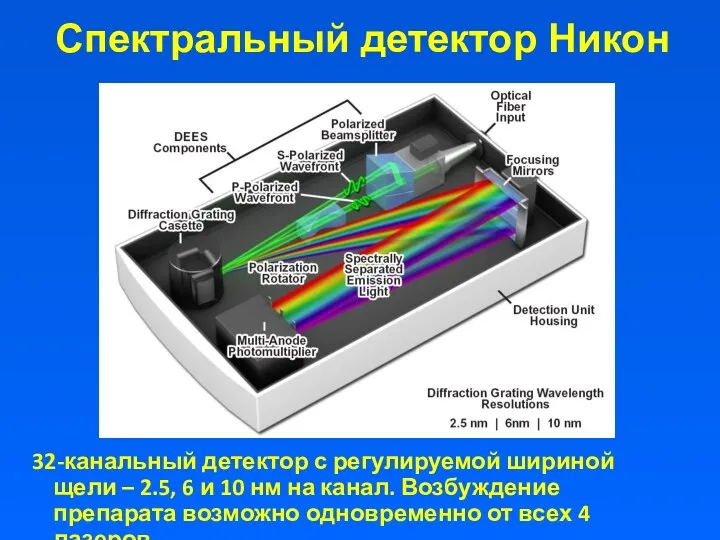 Спектральный детектор Никон 32-канальный детектор с регулируемой шириной щели –