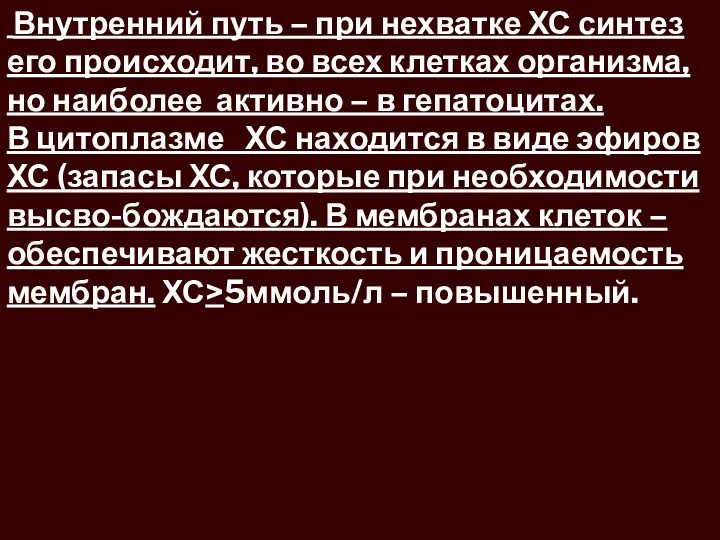 5 Внутренний путь – при нехватке ХС синтез его происходит,