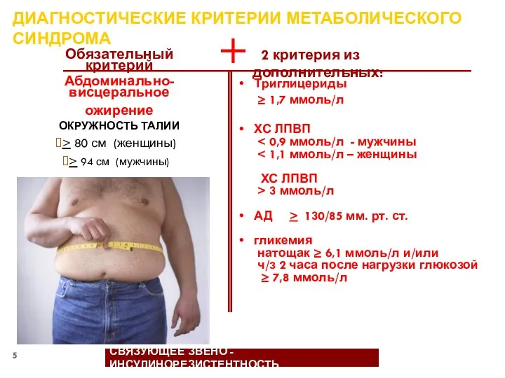 Абдоминально-висцеральное ожирение ОКРУЖНОСТЬ ТАЛИИ > 80 см (женщины) > 94
