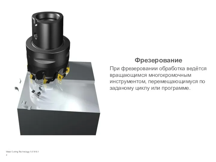 Metal Cutting Technology 1.0 M 6.1 Фрезерование При фрезеровании обработка ведётся вращающимся многокромочным