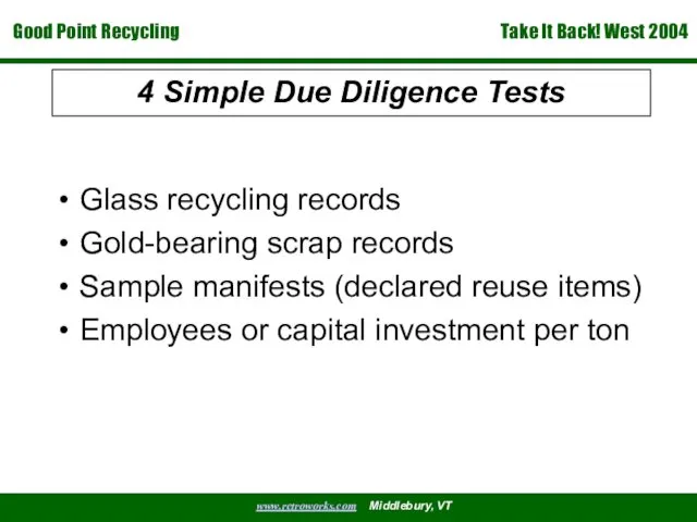 4 Simple Due Diligence Tests Glass recycling records Gold-bearing scrap