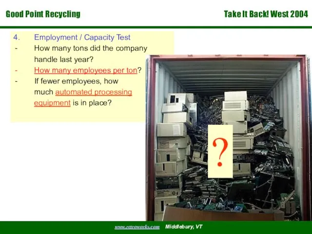 4. Employment / Capacity Test How many tons did the company handle last