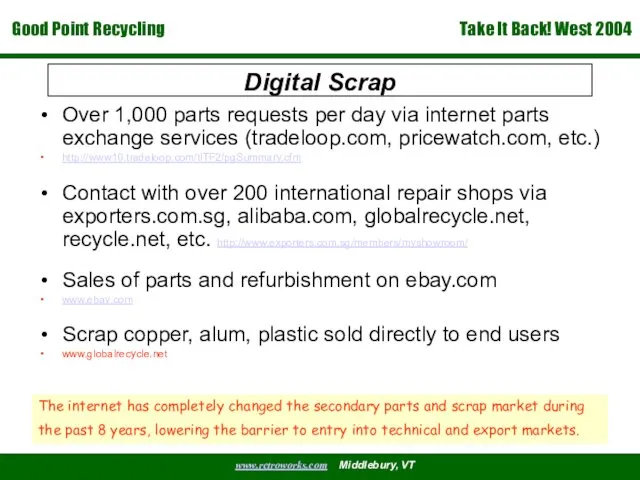 Digital Scrap Over 1,000 parts requests per day via internet parts exchange services