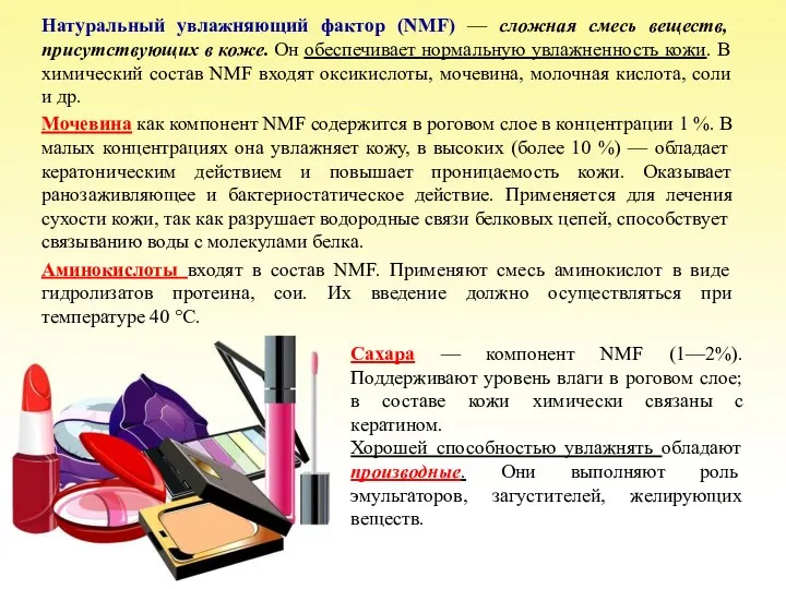 Натуральный увлажняющий фактор (NMF) — сложная смесь веществ, присутствующих в