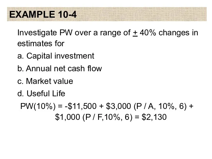 EXAMPLE 10-4 Investigate PW over a range of + 40%