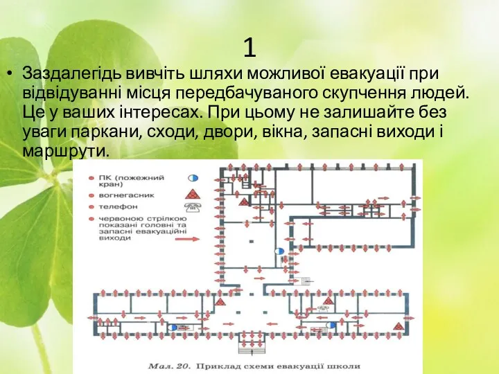 1 Заздалегідь вивчіть шляхи можливої евакуації при відвідуванні місця передбачуваного