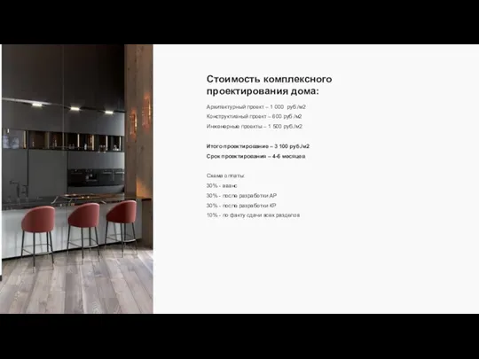 Стоимость комплексного проектирования дома: Архитектурный проект – 1 000 руб./м2