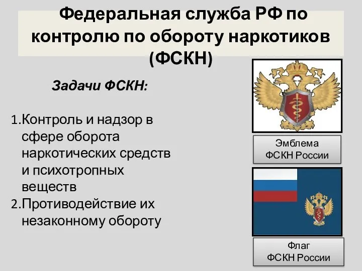 Федеральная служба РФ по контролю по обороту наркотиков (ФСКН) Эмблема