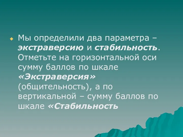 Мы определили два параметра – экстраверсию и стабильность. Отметьте на