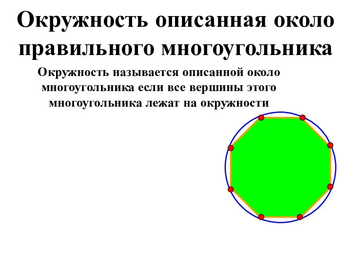 Окружность описанная около правильного многоугольника Окружность называется описанной около многоугольника