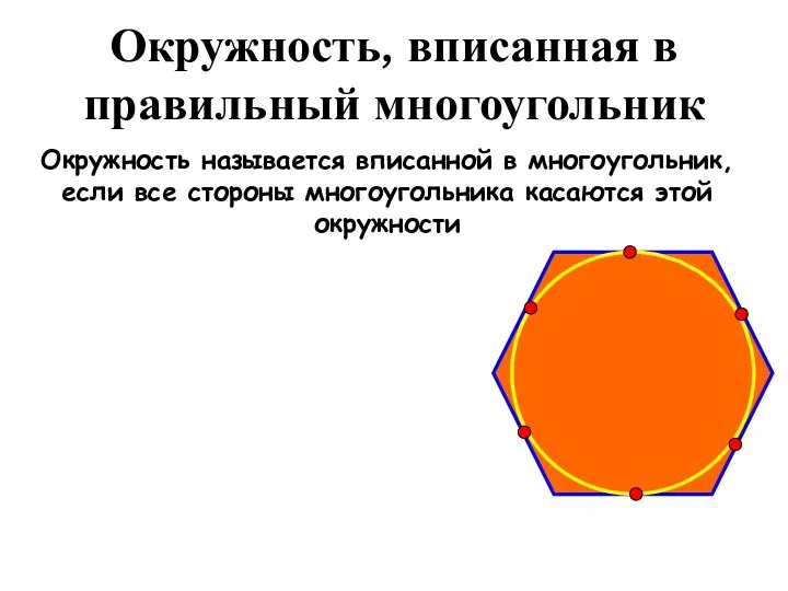 Окружность, вписанная в правильный многоугольник Окружность называется вписанной в многоугольник,