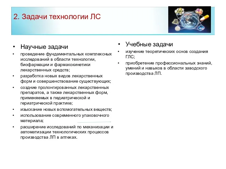 2. Задачи технологии ЛС Учебные задачи изучение теоретических основ создания