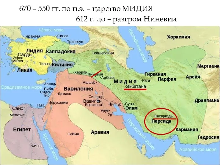 670 – 550 гг. до н.э. – царство МИДИЯ 612 г. до – разгром Ниневии