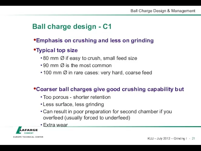 Ball charge design - C1 Emphasis on crushing and less